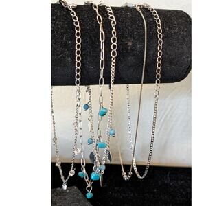 Lot of Five Silver Tone Delicate Ankle Bracelets